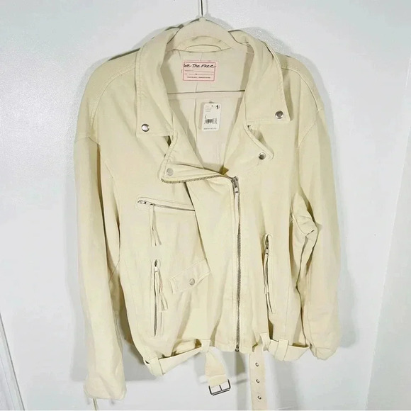 NWT Free People Rebel Knit Moto Jacket Vanilla Cream Biker-Boho Transitional - Picture 11 of 11